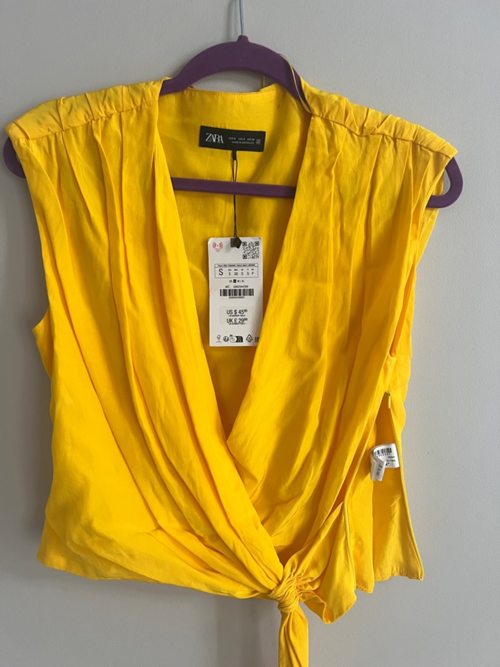 NWT | Zara Yellow Knot-Front V-Neck Sleeveless Camisole, Size S